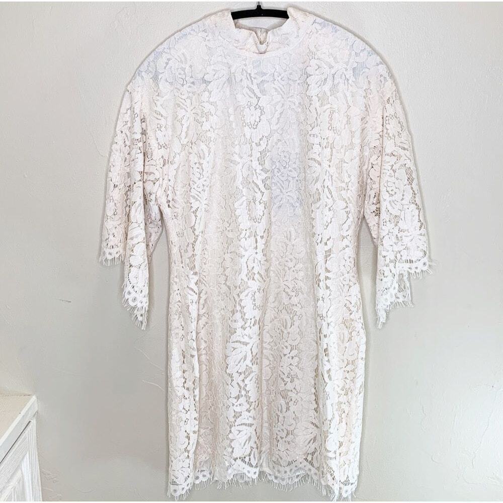 NWT Chaser Women's Cream Lace Floral Mock Neck Flouncy Mini‎ Dress Size M